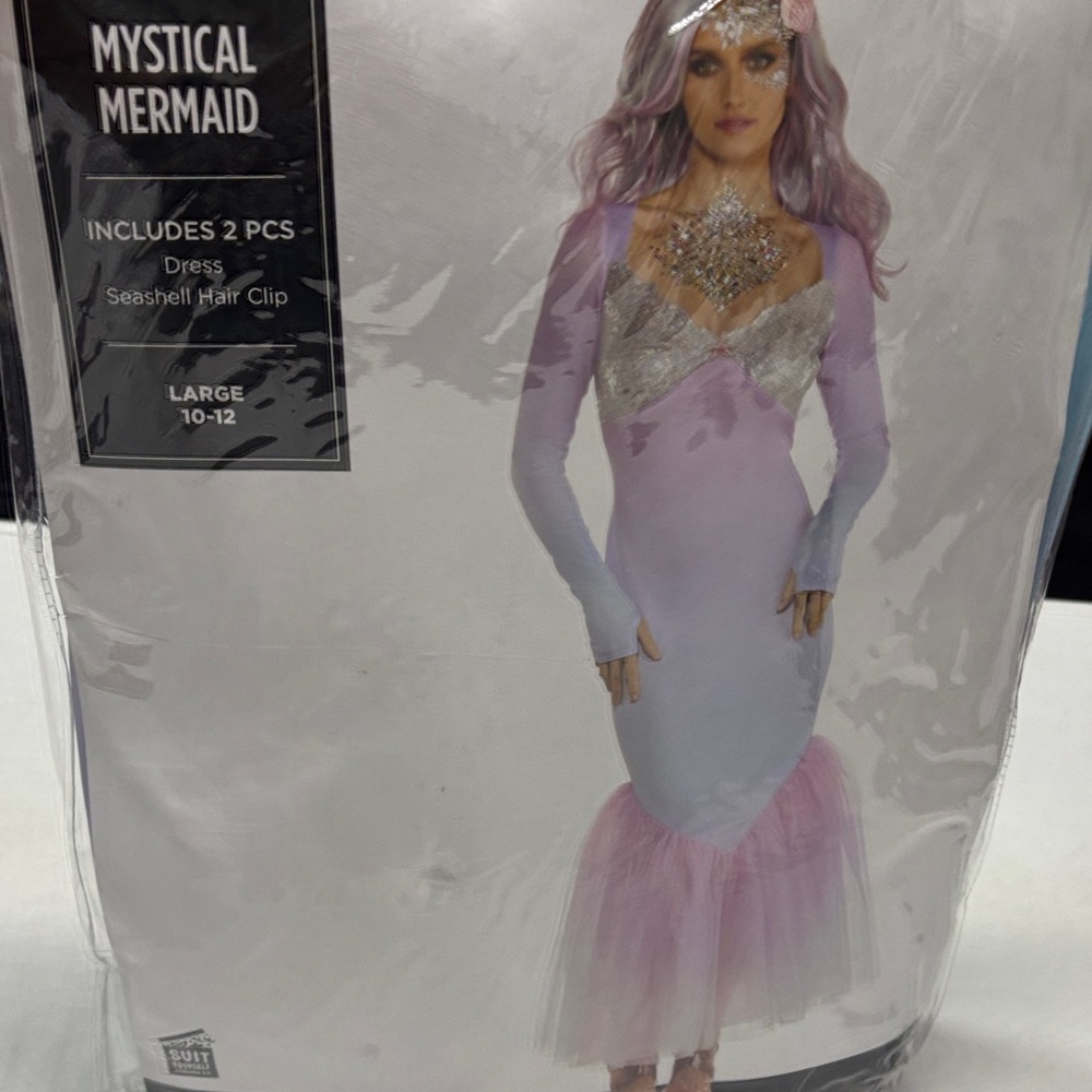 Mystical Mermaid HalloweenCostume Dress with Seashell Hair Clip size large 10-12